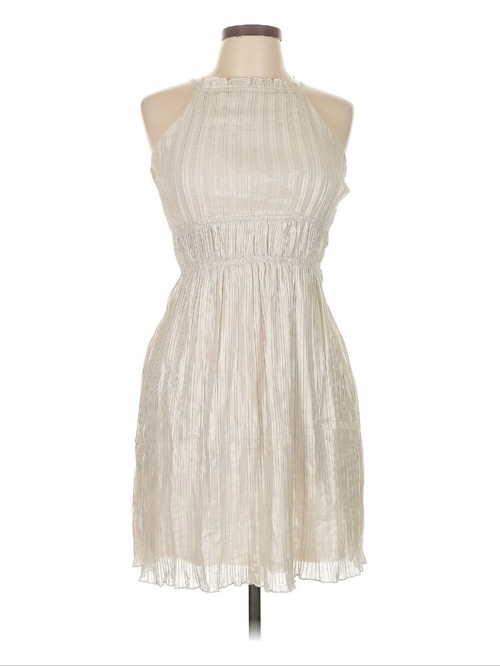 Calvin Klein Pleated Halter Mini Dress White Sand Size 10